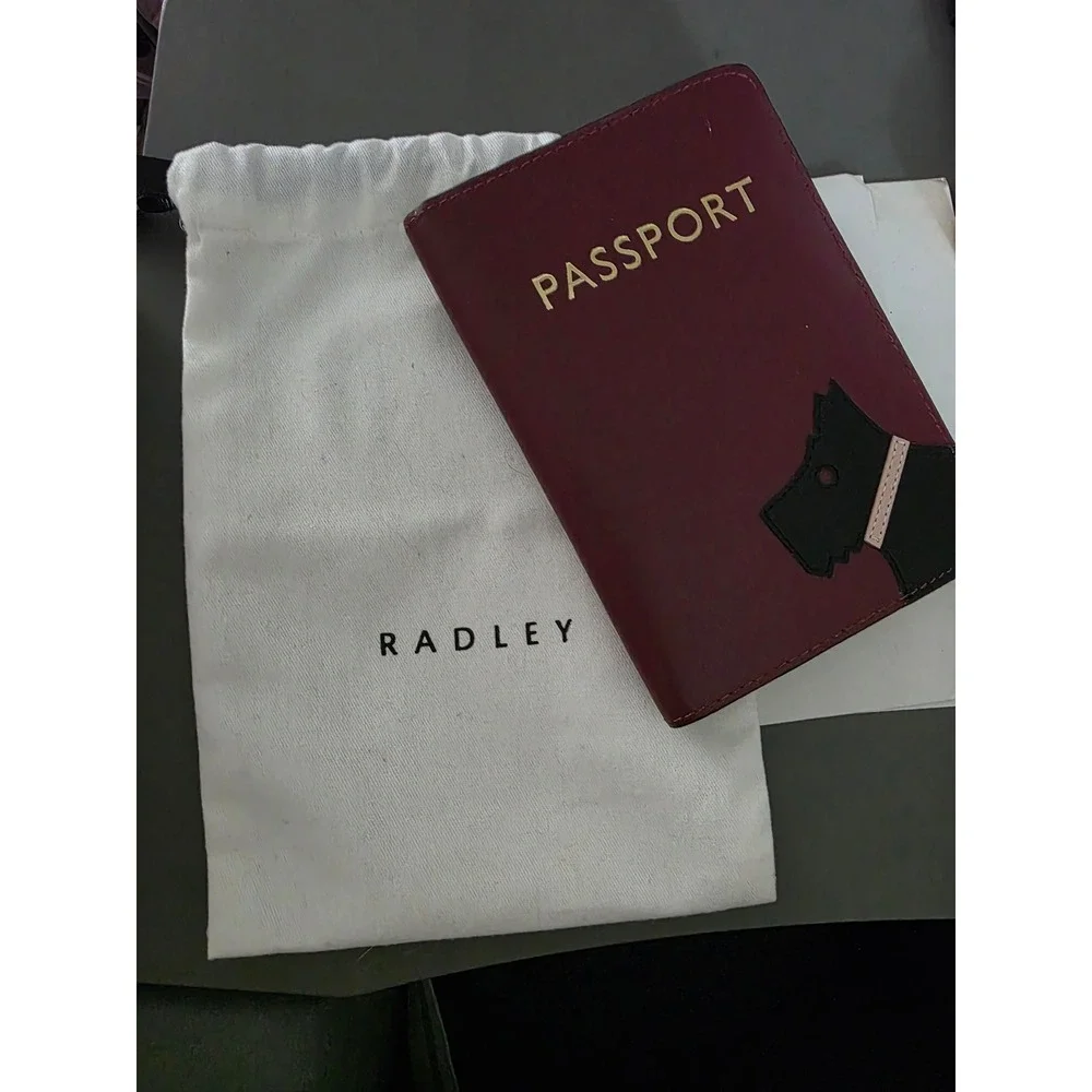 Radley London Burgundy Leather Passport Cover Holder Scottie Dog Travel Wallet